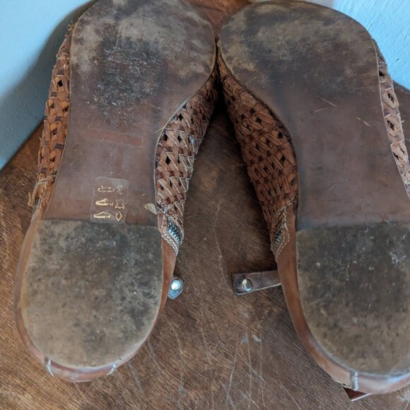 Sundance Asheville Woven Leather Boho Peep Toe Sandals Brown Size 39/8.5 - Picture 4 of 6